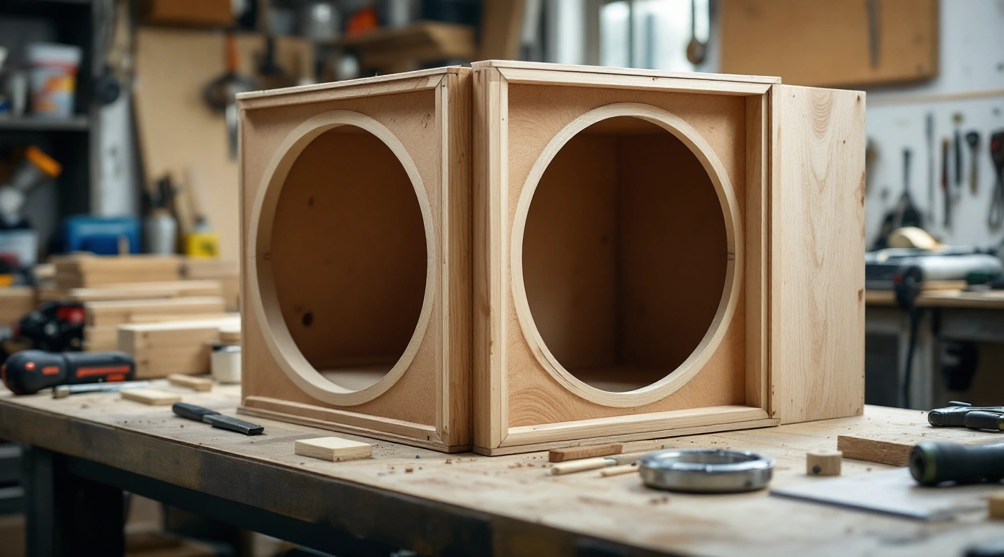 Unfinished wooden enclosure panels with large circular openings