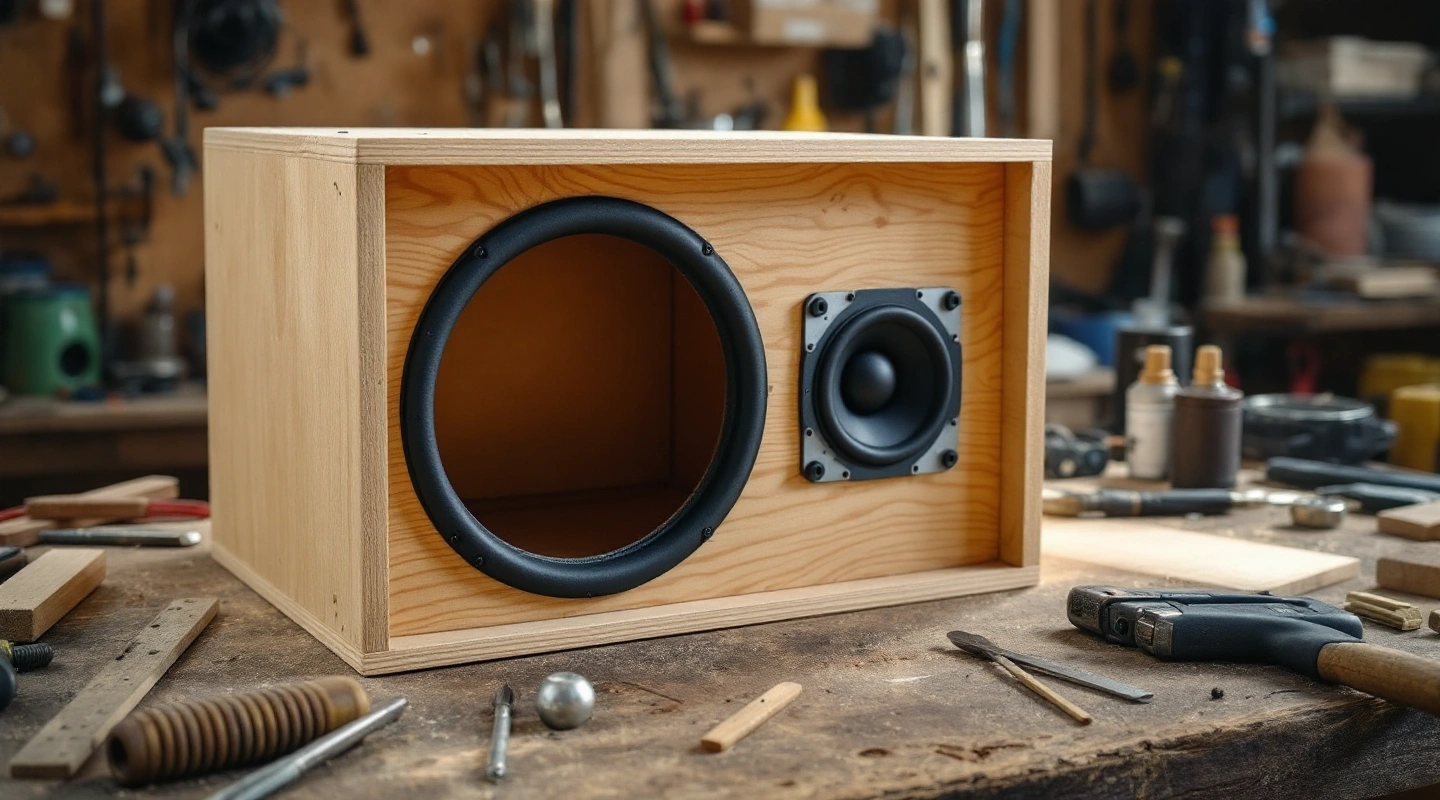 Generic unfinished wooden enclosure with two circular front openings