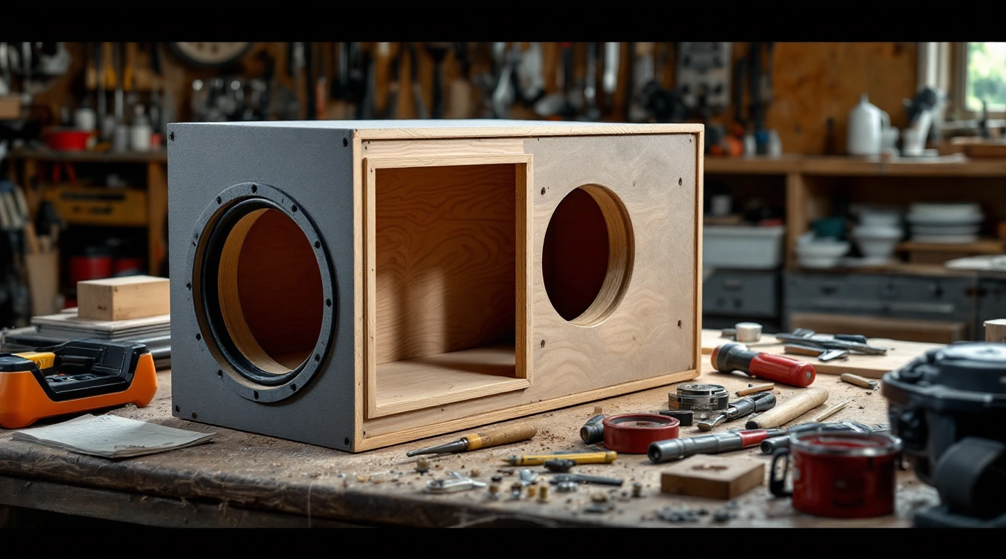 Unfinished enclosure with open front and circular side cutout